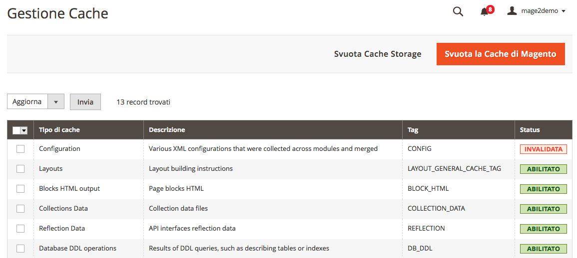 Gestione della cache in Magento 2