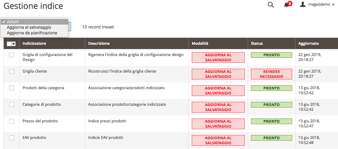 L'indicizzazione in Magento 2