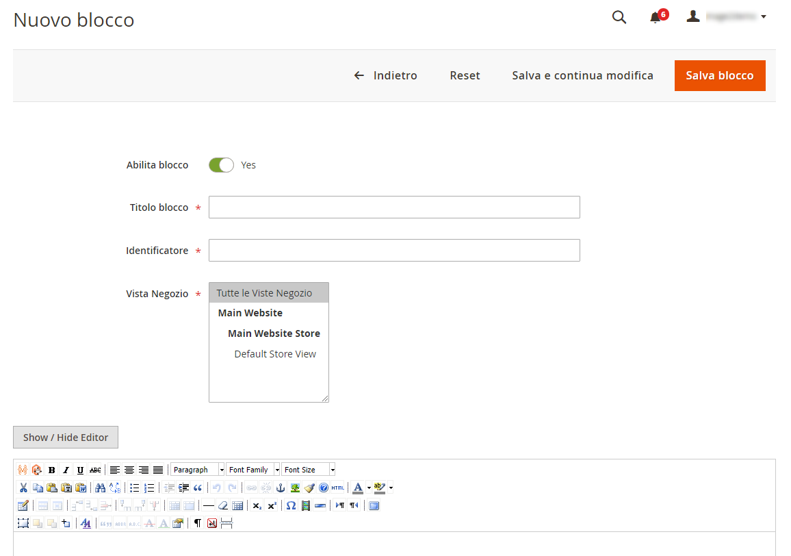 Crea un blocco CMS in Magento 2