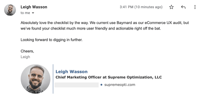 email testimonial